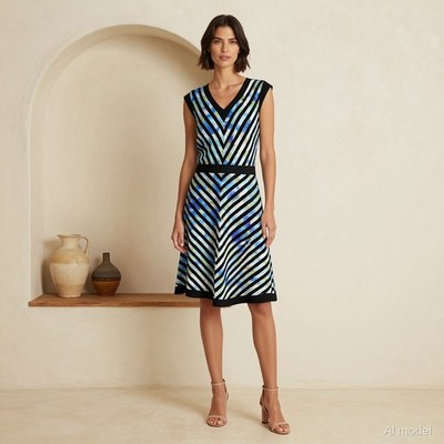 Joseph Ribkoff Abend Extravagant Midi Kleid Mehrfarbig Gestreift Feinstrick 40
