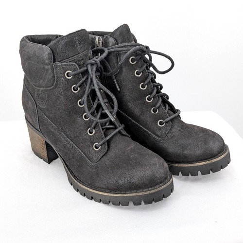Crown Vintage "Calista" Black Lace-Up Lug Sole Heeled Boots Size 6M Grunge Urban - Picture 1 of 12