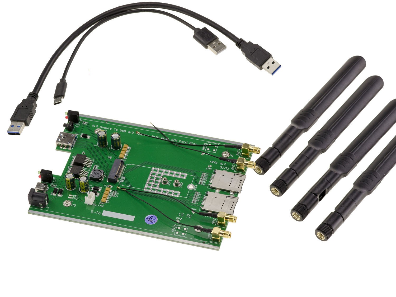 Adaptateur M.2 M2 Bkey vers USB 3.0 avec double SIM pour module 4G 5G 3052