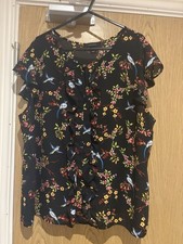 Atmosphere Black Floral Bird Print RuffleBlouse - UK 20