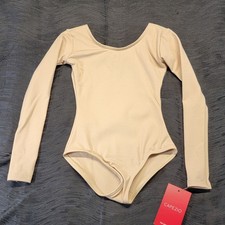 Capezio Team Basics Long Sleeve Leotard Nude Scooped Front/Back Ballet Leg SZ SC