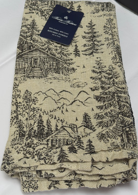 Brooks Brothers Set of 3 Mountain Cabin Linen Cotton Kitchen Dish Towels Forest
