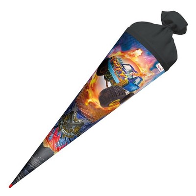 ROTH Monstertruck Fire Schultüte Zuckertüte 70cm rund Filzverschluss Einschulung
