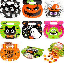 56 Pcs Halloween Treat Bags, Plastic Halloween Goodie Bags with Handles  Zipper
