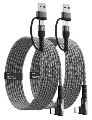 100W Fast USB C Charger Cable Right Angle, USB A/C to USB C Cable, 90 Degree