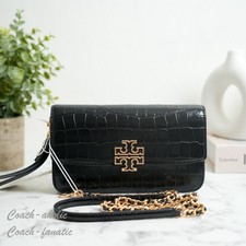 Tory Burch Britten Chain Wallet Crossbody in Croc-embossed Leather Black NWT