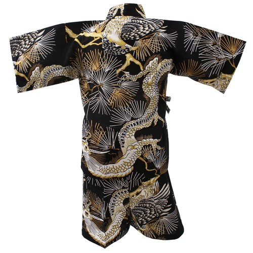 Boy's Kids Jinbei Yukata Robe Kimono for Summer - Dragon & Hawk Black - Picture 2 of 18