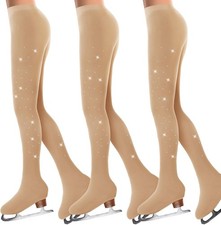 Ramede 3 Pcs Figure Skating Tights Rhinestones Ice Skate Large, Brown