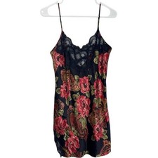 Victoria's Secret Vtg Gold Label Blue Satin Floral Chemise Nightgown Size Small