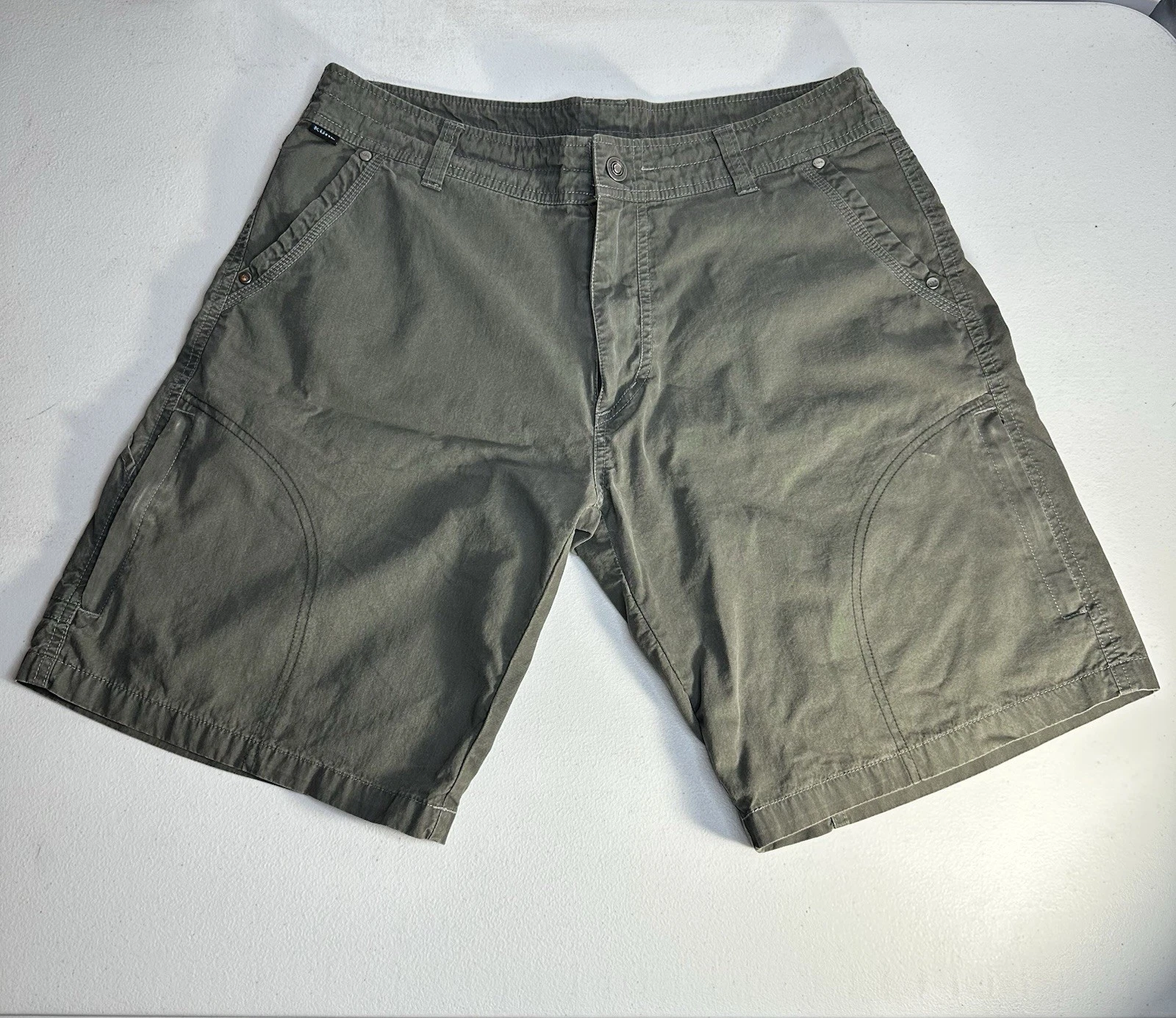 Kuhl Shorts 34 Brown / Olive Rydr Vintage Patina Dye Hiking Utility Cargo Pocket