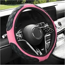 Non-slip Pink Leather Steering Wheel Cover 15 Inch Universal Fit Color Pink Non-slip Pink Leather Steering Wheel Cover 15 Inch Universal Fit Color Pink