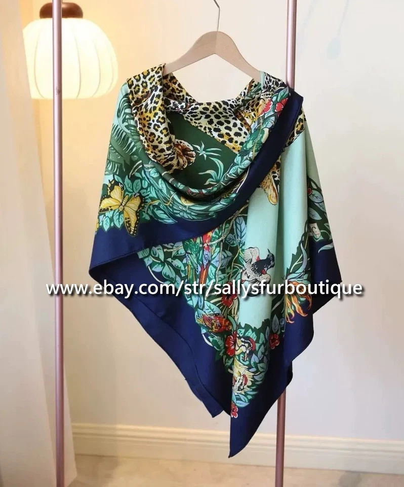 Sallys 70% Cashmere & 30% Silk Wrap Scarf Leopard Print 2 Face Shawl 53" Green - Image 2 of 4