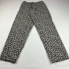 Vintage Express Women's Leopard Print Drawstring Pants XS Straight Elastic Waist