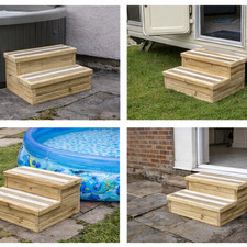 Wooden Steps with non slip strips - ideal for Hot Tubs, Caravans, Pets, Kids Poo