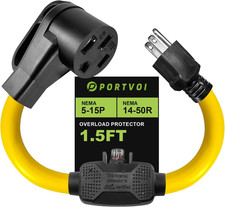 Overload Protector 50 Amp to 110 Volt RV Adapter Cord with Circuit Breaker, NEMA