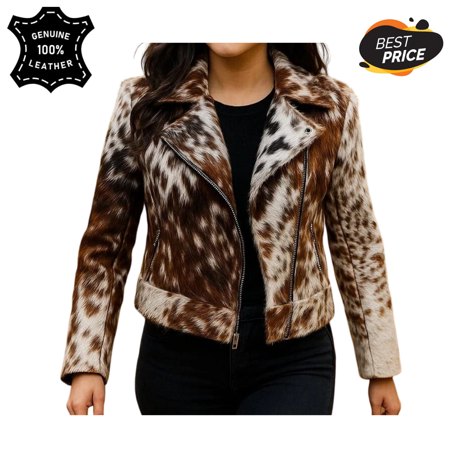 PONY Giacca donna pelle di cavallo vera pelle di mucca capelli western biker moda