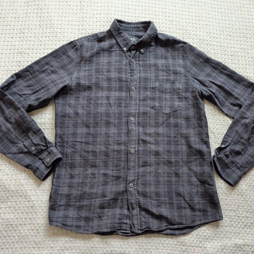 A.P.C. Shirt Mens Large Gray Plaid Cotton Linen Button Down Long Sleeve Casual