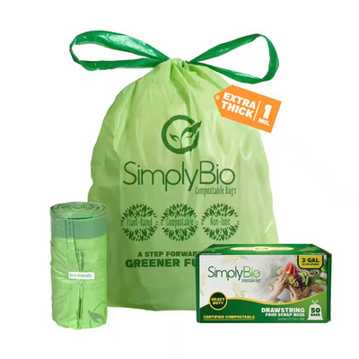 3 Gal. Compostable Trash Bags, Drawstring Heavy Duty 1 Mil., Small Kitchen Food