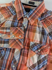 Roar Shirt Mens Medium Signature Western Cowboy Pearl Snap Plaid Long Sleeve