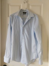 Calvin Klein Blue and White Striped Button Down Men's Dress Shirt Size 15 34/35