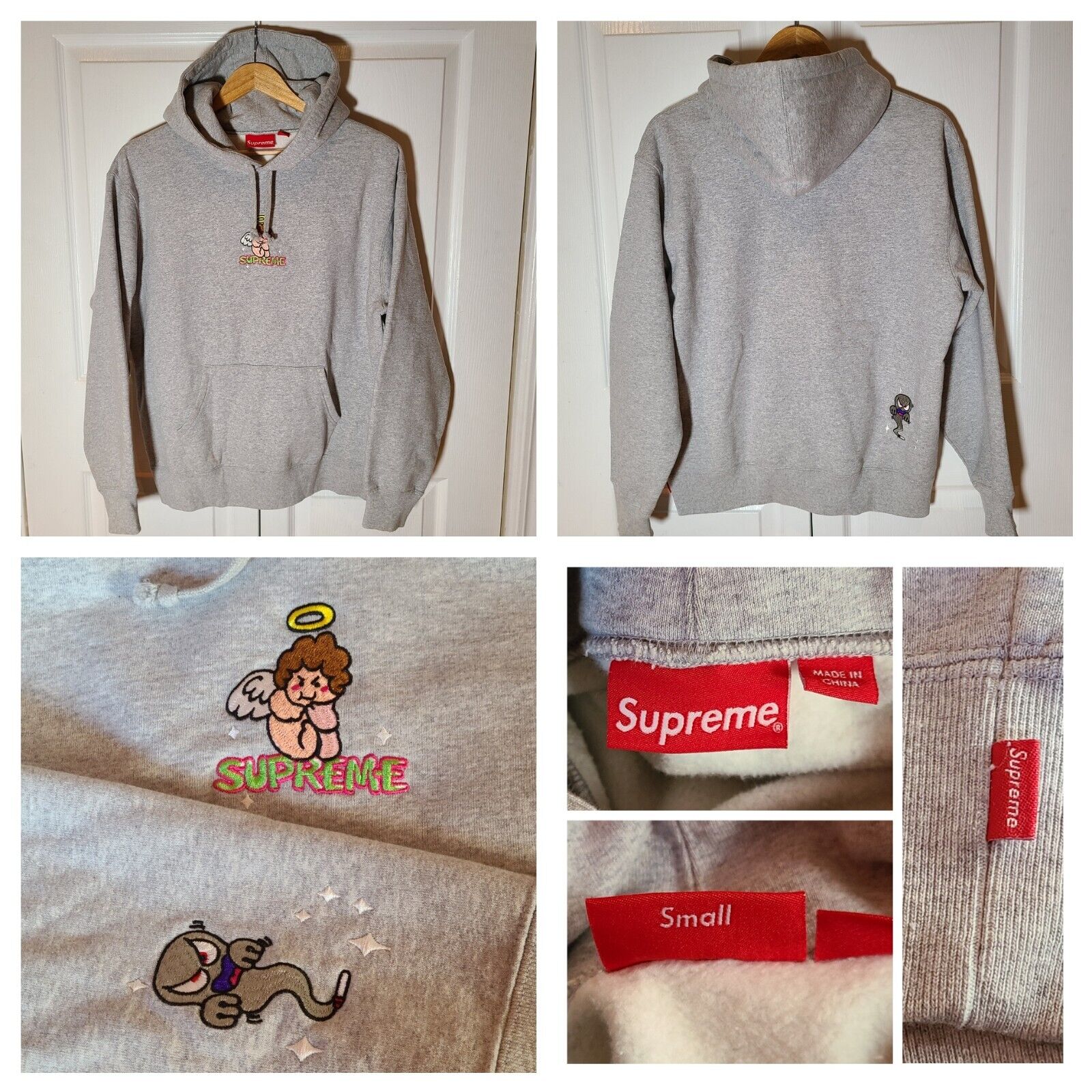 Supreme Angel Hoodie Hooded Sweatshirt Sz Small Heather Gray Pullover