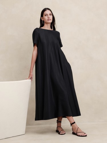 BANANA REPUBLIC Aurelia Linen Blend Maxi Dress NWT - XS Black #891450