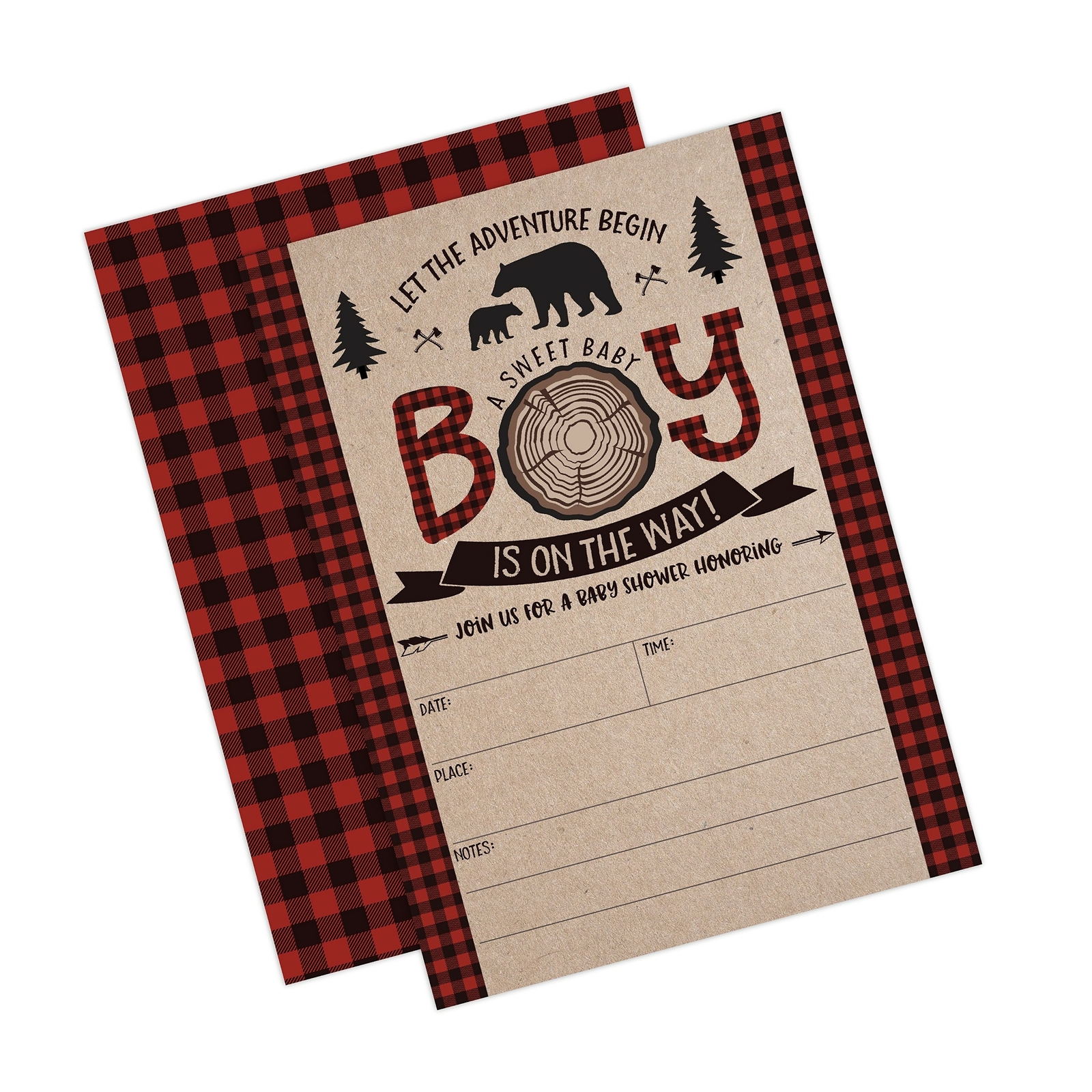 Lumberjack Baby Shower Invitations Boy Mama Bear Invites Woodland 20 Fill I  Pink for sale online | eBay