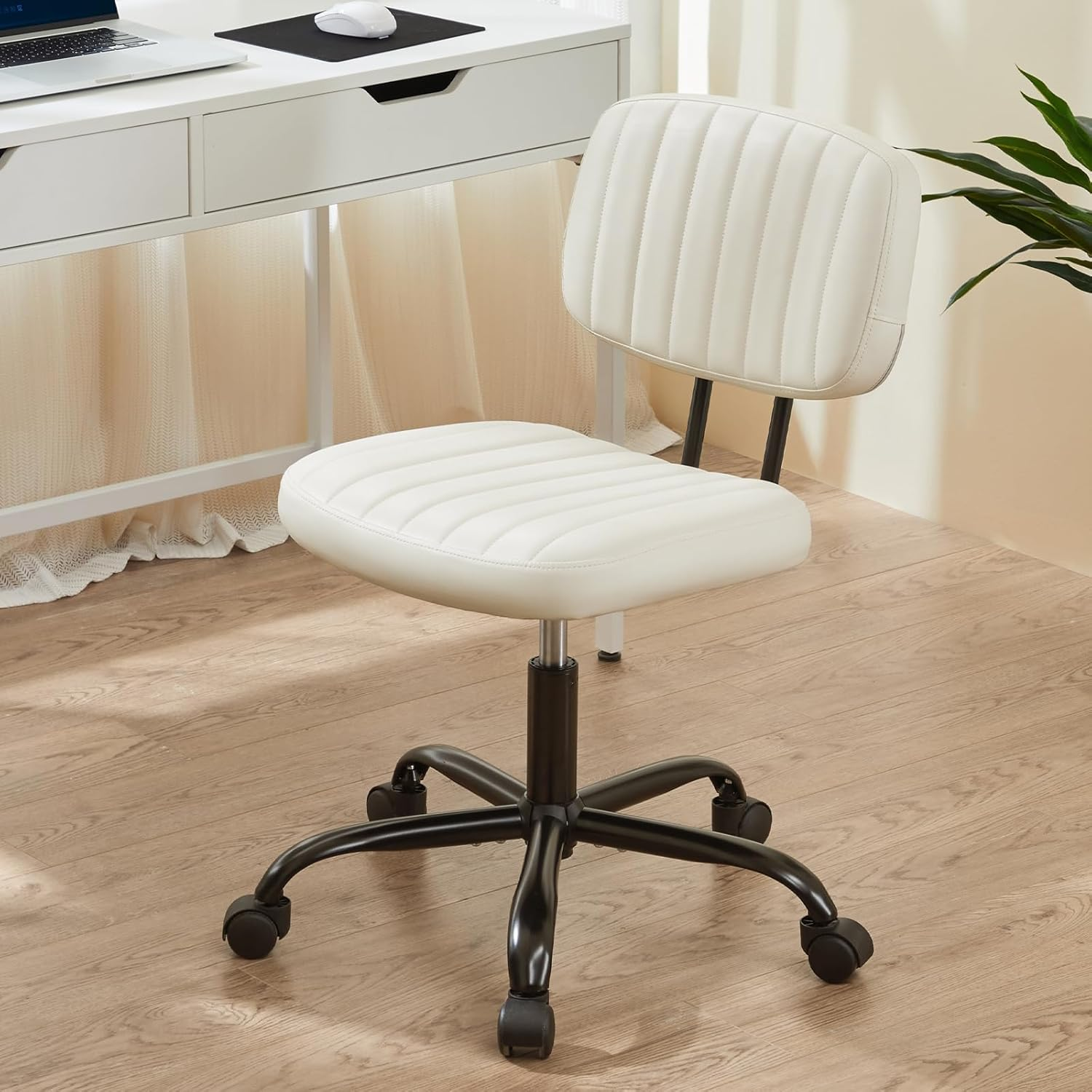 Small Office Computer Desk Chair with Wheels and Lumbar Support, Comfy Cute Arml