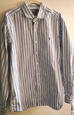 STANTON Polo Ralph Lauren Men's Blue Striped Cotton Dress Shirt XL 128 L/S