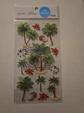 Recollections SHINY PALM TREES COCONUTS HIBISCUS Scrapbooking Stickers