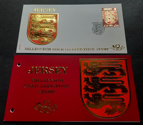Jersey "COAT OF ARMS ~ MILLENNIUM" £10 HV 22K Gold Stamp FDC + Pres Pack 2000 - Picture 3 of 22