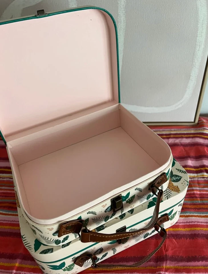 Set of 2 paperboard jungle cat and botanitcal leaf print Decorative Suitcase - Image 2 of 4