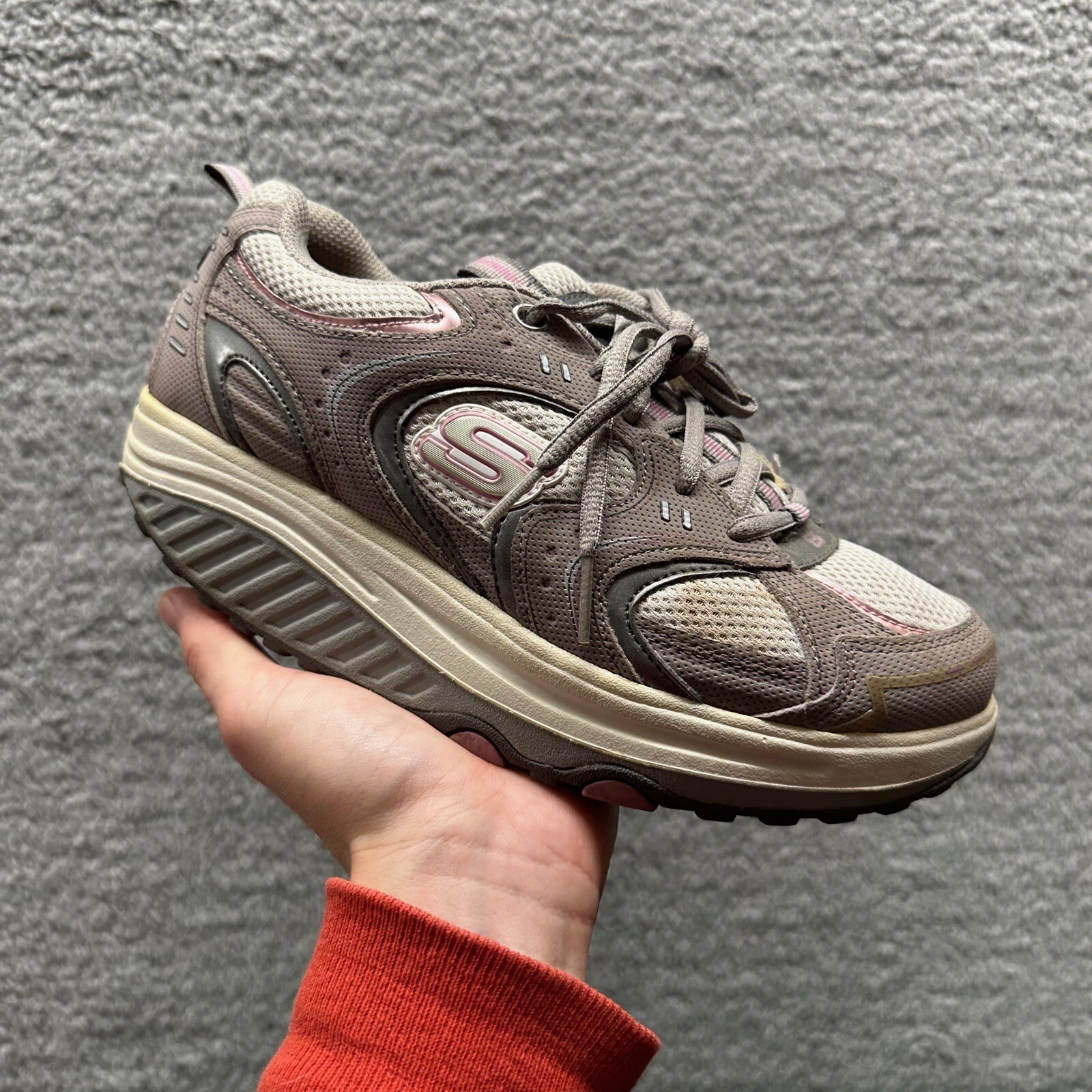 Skechers Shape Ups Athletic Walking Shoes Gray Pink SN 11806