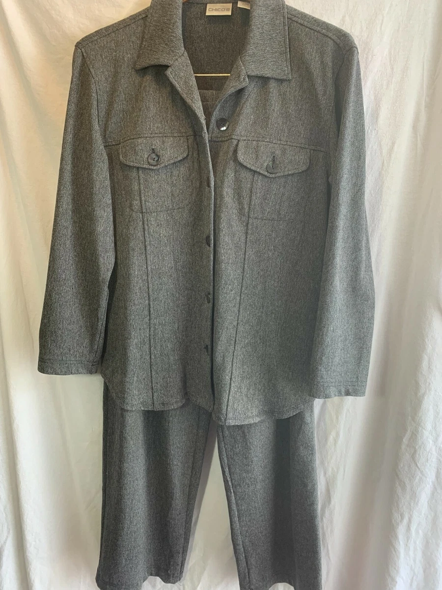 Chicos Two Piece Pants Suit Size 1 Short or Medium P Unlined Gray Long  Sleeves | eBay
