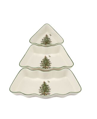 Spode Set of 3 Christmas Tree Dip Bowls - Ceramic Christmas Dipping Tableware