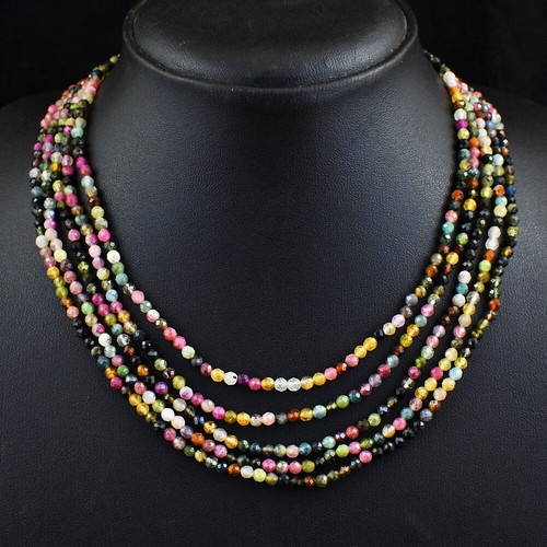 Faceted 259 Cts Natural 5 Strand Tourmaline Round Shape Beads Necklace JK 34E384 - 第 2/3 張圖片