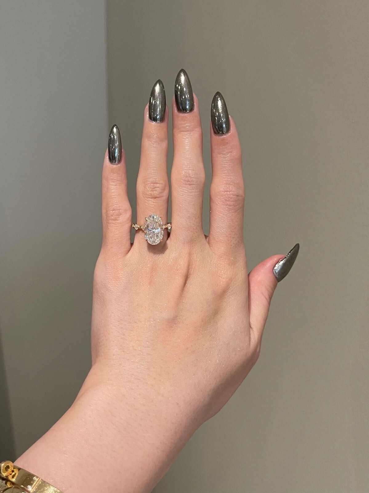 7CT Oval & Round Moissanite 925 Yellow Gold Plated Silver Jewelry