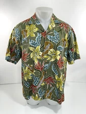 PARADISE FOUND - Vintage UKULELE Floral Hawaiian Aloha Mens L  Shirt - EXCELLENT