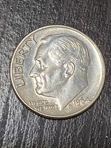 ROOSEVELT DIME 1964-D COIN - AU(About Uncirculated) with 90% Silver & 10% Copper