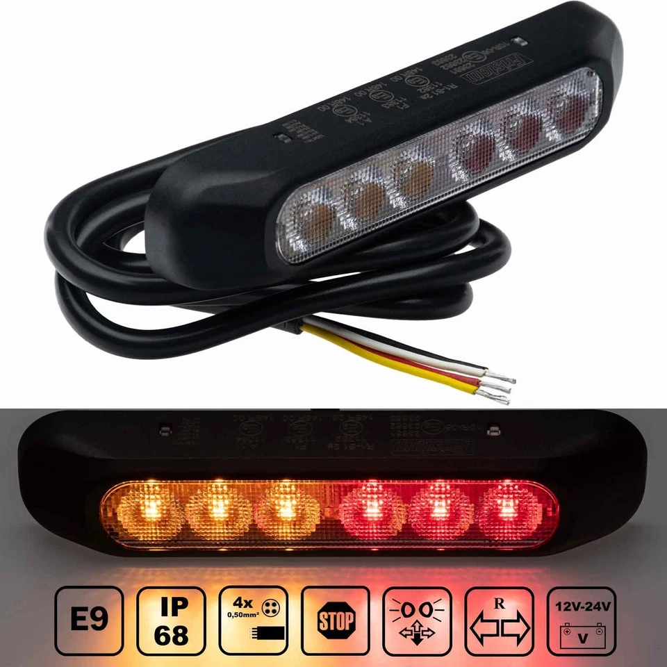 2x Rückleuchten LED Heckleuchten Anhänger 3 Funktionen 12V 24V E9 EMV SMD IP68 - Bild 2 von 4