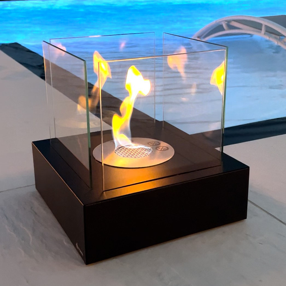 Chimenea Bioetanol Portátil Kratki TANGO 3 TÜV Negro Mate Con Vidrio