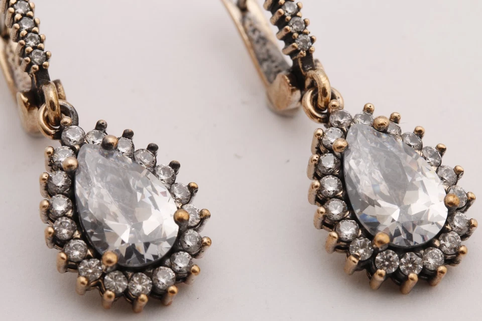 Turkish Jewelry Drop Shape White Topaz Bronze 925 Sterling Silver Earrings - Image 3 of 4