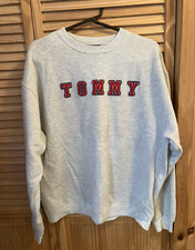 Tommy Hilfiger Athletic Grey Vintage Sweatshirt Crewneck Spell Out TOMMY Large