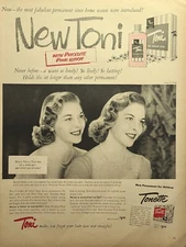 Toni Tonette Home Hair Permanent Twins Cosmetologist Salon Vintage Print Ad 1952