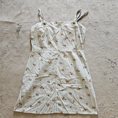 TopShop Dress Womens 6 Blue White Striped Floral Short Casual Zipper  Adjustable