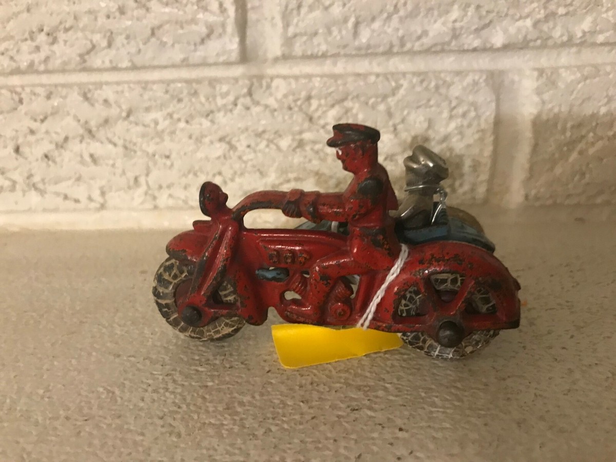 Antique HUBLEY 1930s CAST IRON COP MOTORCYCLE WITH SIDE CAR w