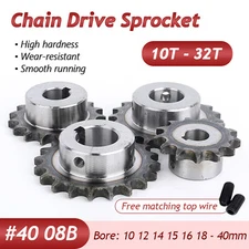 #40 Pitch 1/2" 12.7mm 10-32T Chain Drive Sprocket Bore 10-40mm For 08B Chain