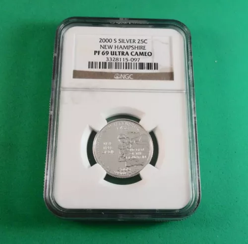 NGC US 2000-S SILVER 25cent PF69 ULTRA CAMEO NEW HAMPSHIRE SILVER QUARTER