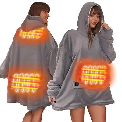 OHS Electric Oversized Blanket Hoodie Heated Big Wearable Sherpa Fleece Adult