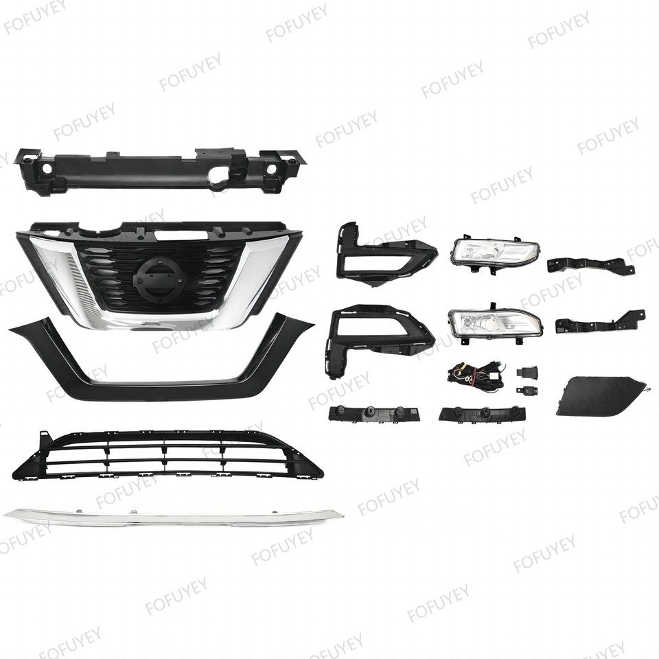 Complete Front Grille & Fog Light Kit For Nissan Rogue 2017-2019 S/SL/SV - 14-Piece Chrome Set 8 thumbnail image